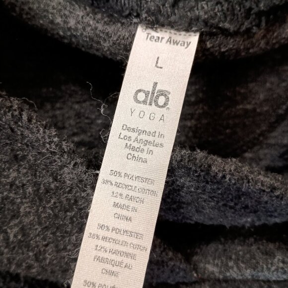 Alo Hoodie Sweatshirt Gray Pullover Fur Lined Hood Kangaroo Pocket Large Women L - Picture 9 of 11